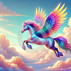 Majestic Rainbow Pegasus in the Sky photo